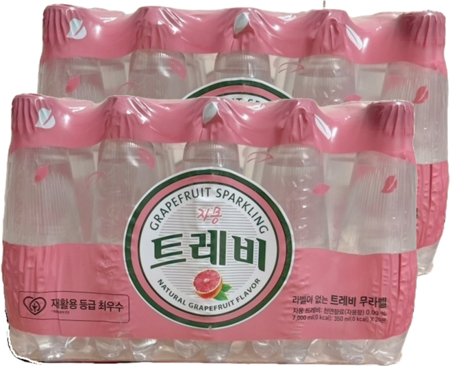 트레비 롯데칠성음료 자몽 ECO 무라벨, 350ml, 40개