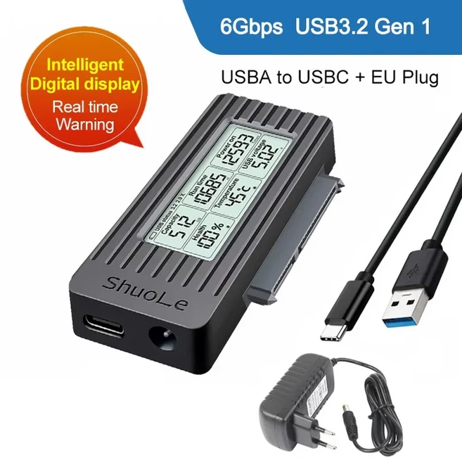 USB 3.2-SATA 변환기 2.5/3.5 인치 SSD HDD 디지털 디스플레이 하드 드라이브 외부 어댑터 III 케이블노트, 02 LED 3.5 2.5 EU Plug, 01 China Mainland