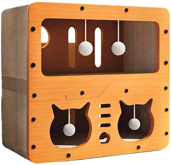 QJIA 사계절용 3단 고양이 일체형 숨숨집 스크래처 보드 볼 장난감 하우스, 원색, 1개