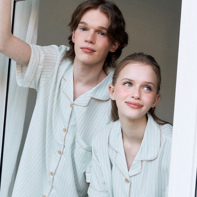 주디앤 리프 반팔 커플 잠옷세트