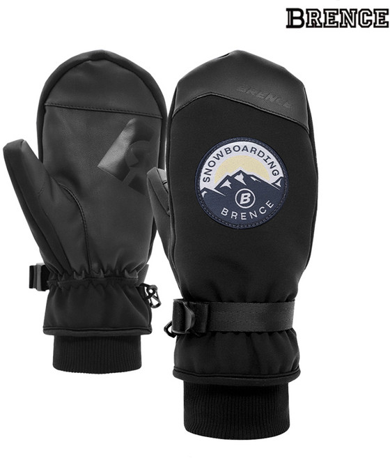 브렌스 와펜 겨울 스키 스노우보드 방한 벙어리장갑, 블랙, 1개