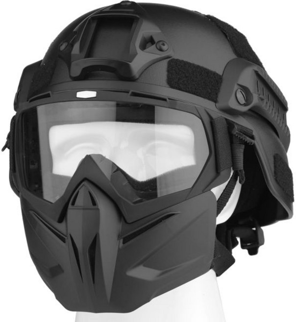 에어소프트 마스크 방한 헬맷 눈보호 헬멧 및 풀페이스 탈착식 고글 전면 NVG 마운트 사이드 레일이 있는 페인트볼 블랙 군용 전술 기어, MICH-DH-Clear, 1개
