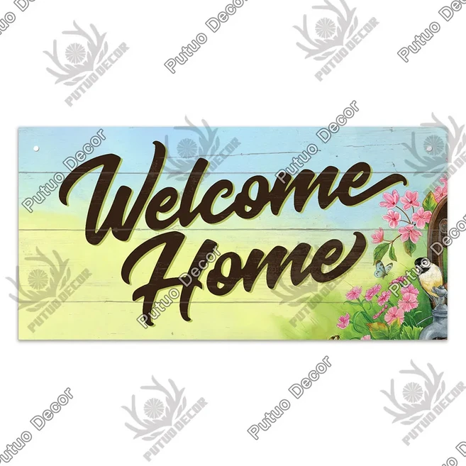Putuo 장식용 환영 표지판 나무 걸이식 스위트 홈 가족 문짝 출입구, 01 10x20x0.3CM, 01 WP3769