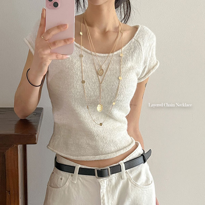 [메탈골드]블링 3줄 레이어드 목걸이 레이어드코인롱목걸이NE