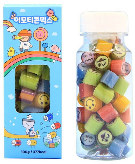 수제캔디 이모티콘믹스 페트병+케이스 수제간식 가정의달선물 답례품 친구생일 캔디원, 100g, 1개