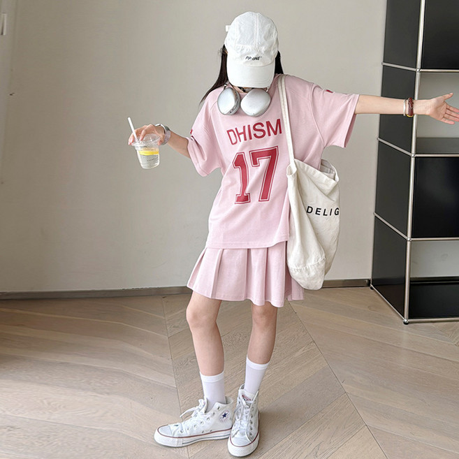 삐삐네옷가게 여아 초등학생 넘버걸 반팔 스커트 트레이닝 세트