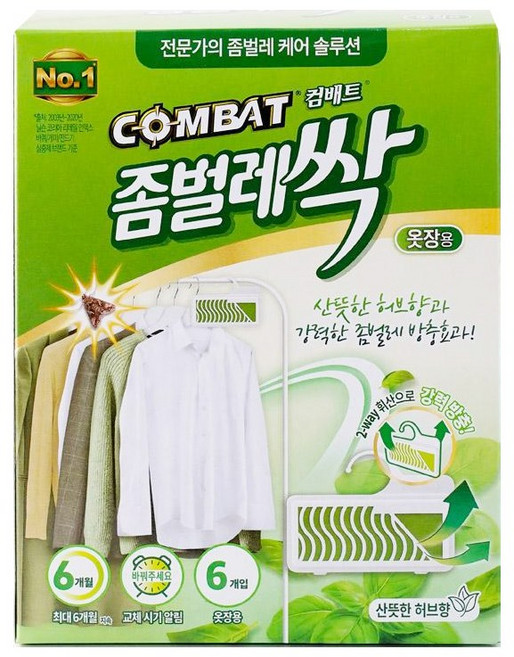 컴배트 좀벌레싹 옷장용 허브향 방충제 6p, 18g, 1개