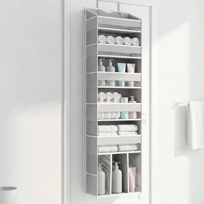 ROYAI ONE 패브릭 6단 걸이식 문걸이 수납 선반 수납포켓, 1개, 화이트그레이