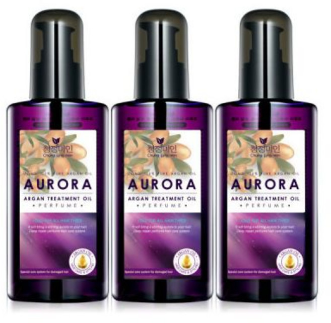오로라 아르간 헤어에센스 헤어오일 140ml 1+1+1 퍼퓸 8가지 손상모발 케어 7가지 오일성분 청정미인