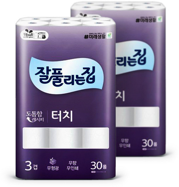 잘풀리는집 도톰한 터치 화장지 3겹 25m 30롤 2팩, 1개