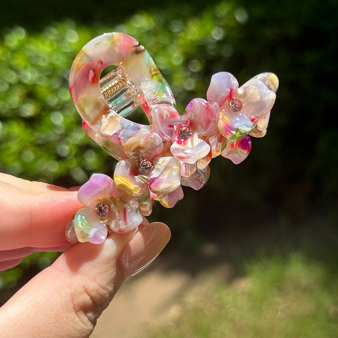 삼잎꽃 아세테이트 멀티컬러 다이아몬드 장식 여성용 집게핀