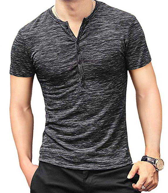 체인지쉬 (change she) 헨리넥 캐주얼 슬림핏 남자 반팔티