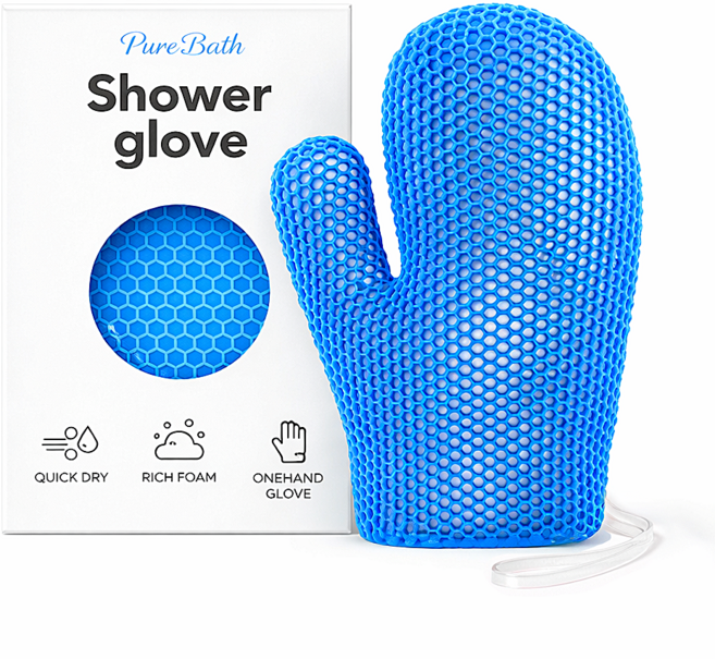 퓨어바스 프리미엄 샤워 스크럽 글러브 저자극 각질케어 장갑 실리콘 스트랩 (pb-1011), 블루, 1개, 1개입