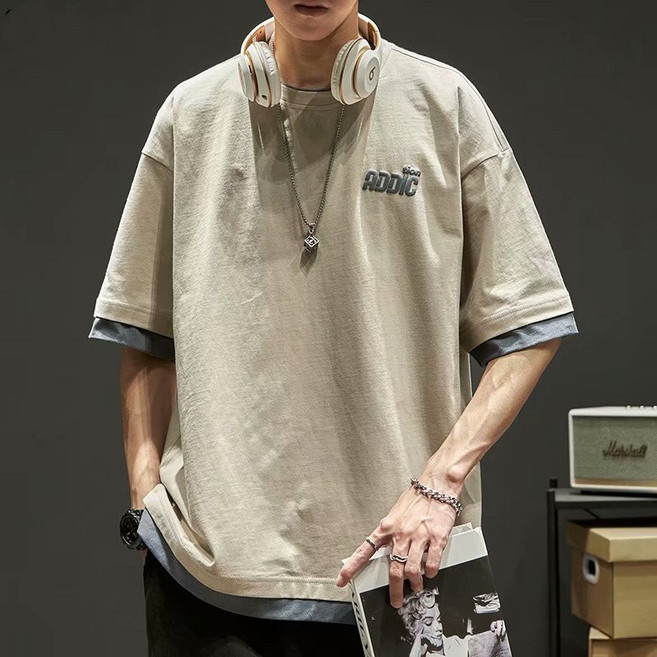 ANYOU 여름 남성 반팔티 남성 라운드티 반팔 레저 헐렁하다 반팔티