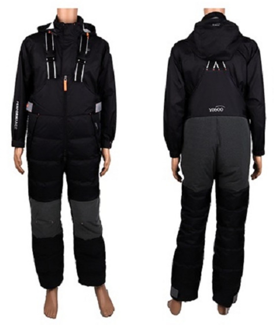 요수 구스다운 멜빵바지 시즌2 겨울 동계 방한 낚시복, 100, 그레이