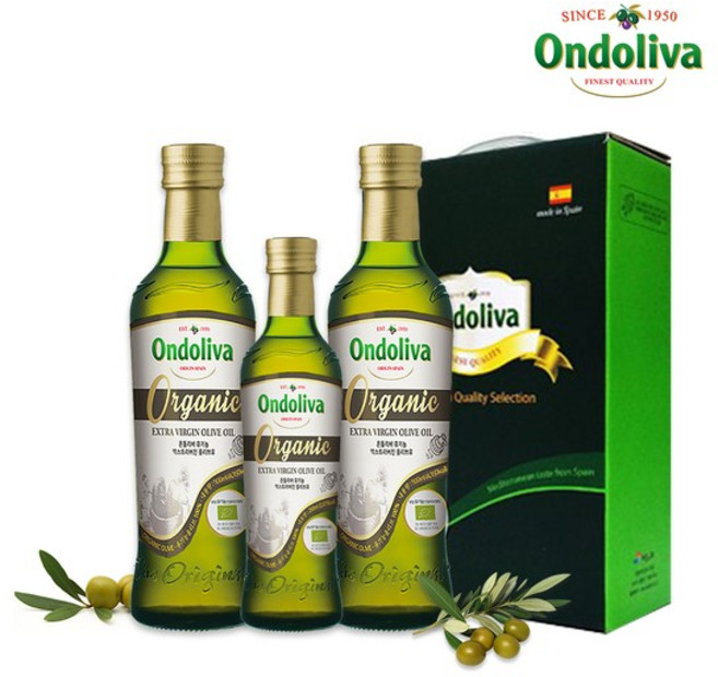 [온돌리바] 유기농 엑스트라버진 올리브유 250ml 1P 유기농 엑스트라버진 올리브유 500ml 2P 선물세트, 1세트