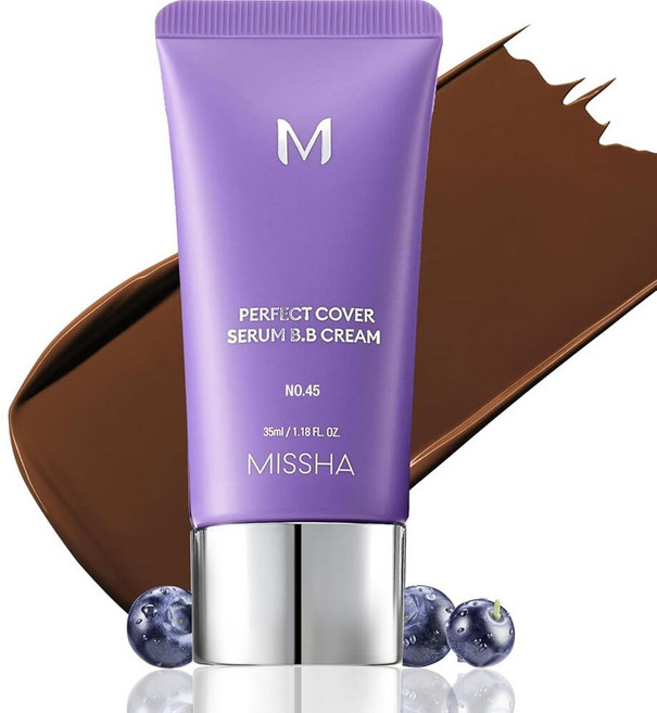 MISSHA M PERFECT COVER SERUM BB 크림 No.33 탠 - 따뜻한 언더톤 스킨 틴트 틴트 모이스처라이저 케어 파운데이션 메이크업 한국 300ml(1, No.45 (딥 모카), No.45 (딥 모카)