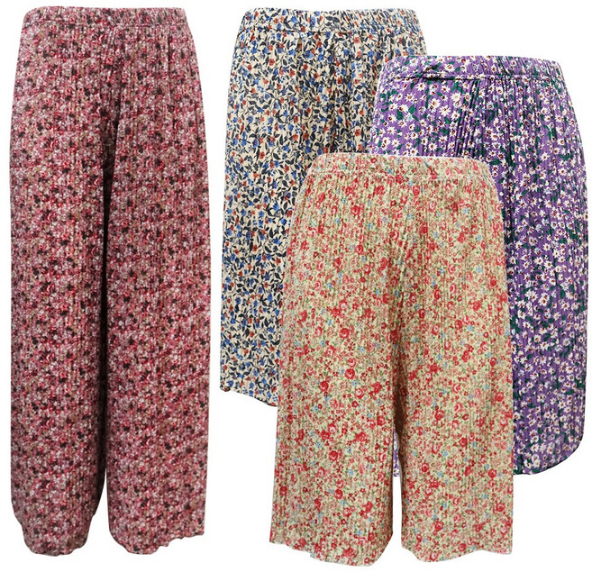 [쓰리몰] 여성 5부/8부 플리츠 꽃무늬 팬츠 주름 냉장고 바지 빅사이즈 촌캉스 몸빼 바지