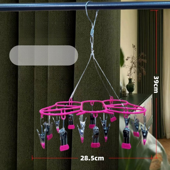 해피유통 나비 행거 바람막이 다용도 베란다 행거 가정용 양말 속옷 건조 집게 jhXG03, 글램리본16핀-버건디