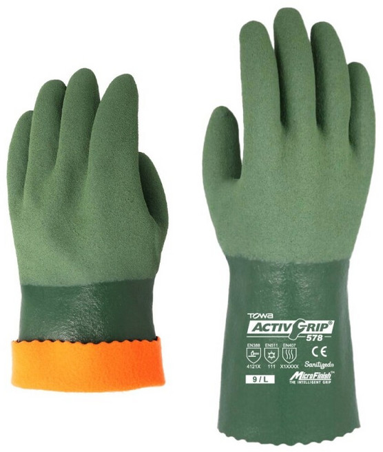 토와 TOWA 엑티브그립 578 방수 방한 내열 장갑, 1개, 그린