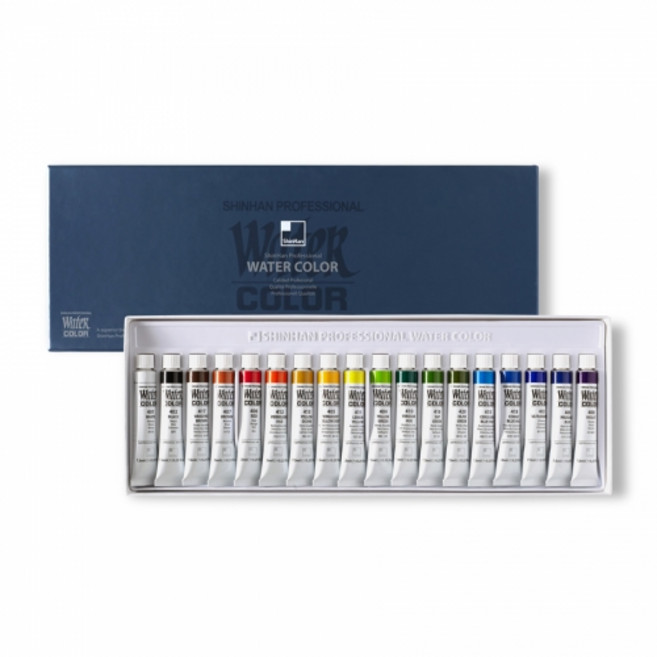 [엘제이] 신한화구 전문가 수채화물감 세트, 18색, 7.5ml Tube