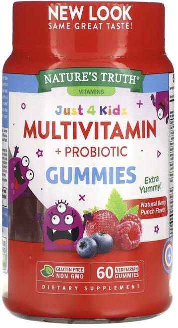 Nature's Truth Just 4 Kidz 종합비타민 + 프로바이오틱 천연 베리 펀치 맛 식물성 구미젤리 60개, NaturesTruthJust4Kidz종합비타민프로바이, 1개 - 쿠팡