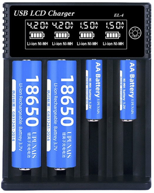 液晶電池充電器 適用 18650 鋰離子電池 AA/AAA 鎳氫電池 USB充電, 1個