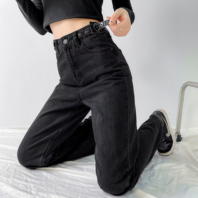 B.JOBSEN 허리 조절이 가능한 하이웨스트 와이드 데님 팬츠 날씬해 보이는 빈티지한 컬러의 청바지