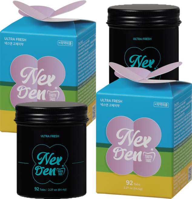 신제품 넥스덴 고체 치약 92정x2캔 6캔 울트라민트 치주염예방 치아미백 카렌듈라 죽염 가글 천연 구취제거 불소 잇몸치약 치석케어 씹는 치약 민트향 가글 치과 칫솔 잇치, 넥스덴 고체치약 92정 영, 2개, 64.4g
