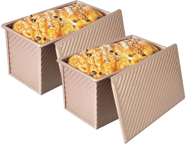 Unionvicky 렉탱귤러 코러게이티드 넌 클레이 박스 리드 포함 식빵틀 골드, 2개