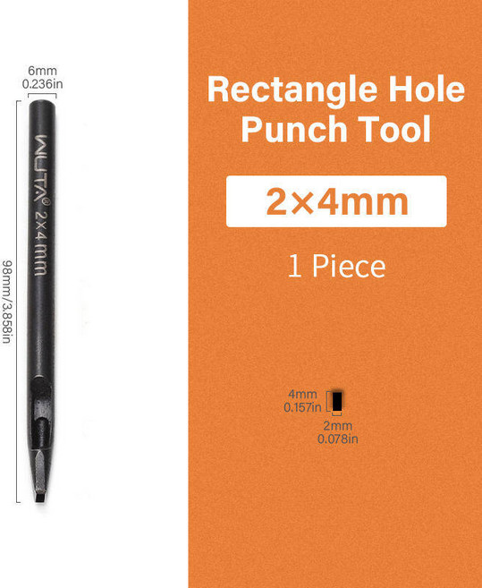 WUTA 1개 방청 가죽 홀로우 펀치 사각형 슬롯 펀처 직사각형 홀 커터 DIY 가죽 공예 도구 벨트 스트랩 시계 밴드 가방 가죽 도구, 07 1piece 2x4mm