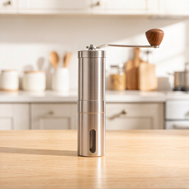 不鏽鋼手搖咖啡磨磨豆機, 常規高款W301-核桃木手柄:1個, 1個, 1L