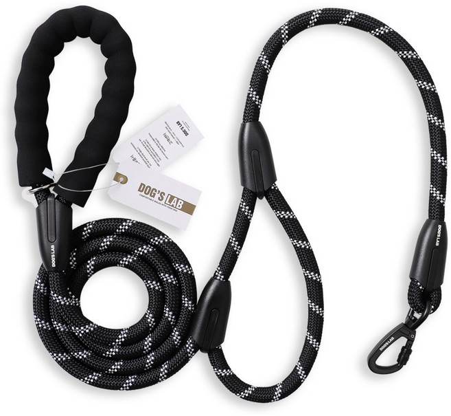 독스랩 강아지 소형견 중형견 대형견 리드줄 양손 그립 로프 1.8M, 블랙, 1개