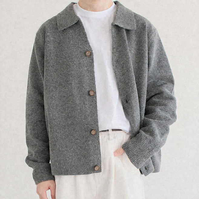 비아크스 남자 카라 오버핏 복슬 가디건 포근한 터치 부드럽고 따뜻한 가을 겨울 니트 가디건
