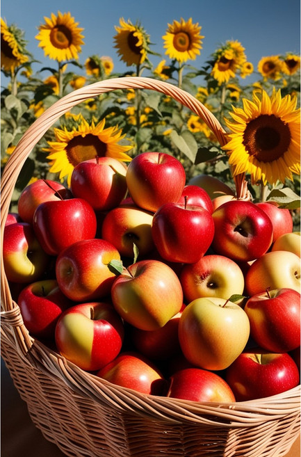 실십자수 바구니에 가득찬 홍사과 길조 복 돈을 부르는 그림 도안 세트 패키지, 1세트, 30x40cm 면사