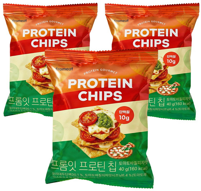 프롬잇 프로틴칩 토마토바질 피자맛, 3개, 40g