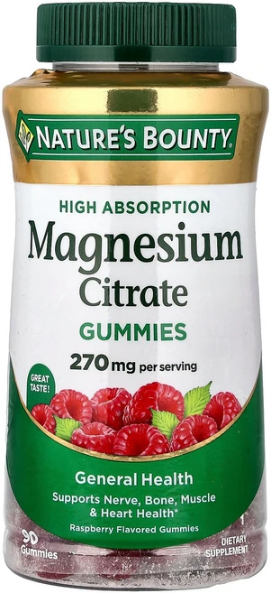 Nature's Bounty 마그네슘시트레이트 구미젤리 고흡수 라즈베리 맛 구미젤리 90개(구미젤리 1개당 90mg) Bounty (네이처스 바운티), Nature's Bounty, 마그네슘시트레이트 구미젤, 1개, 90 - 쿠팡