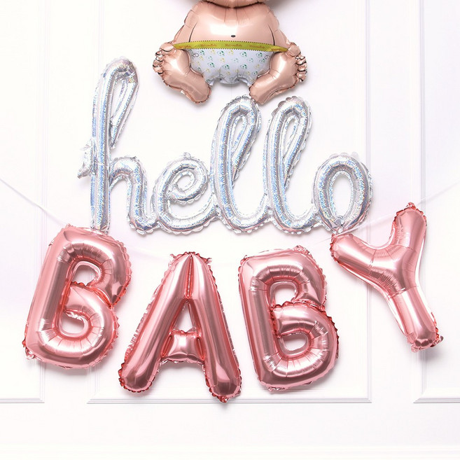 은박풍선 hello BABY 베이비샤워 풍선, 은박풍선(hello BABY)핑크실버