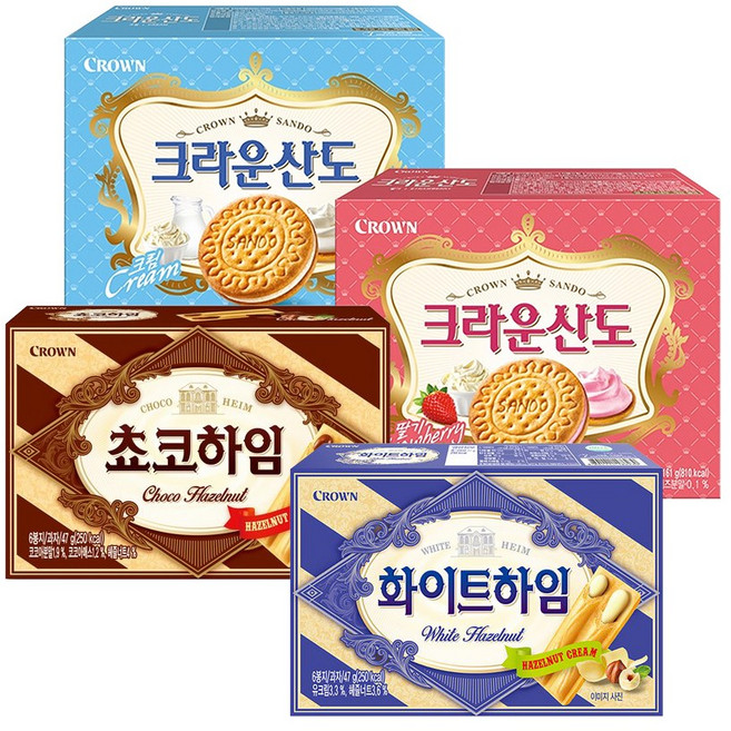 크라운산도크림 161g 크라운산도딸기 161g 초코하임 47g 화이트하임 47g, 1세트, 416g