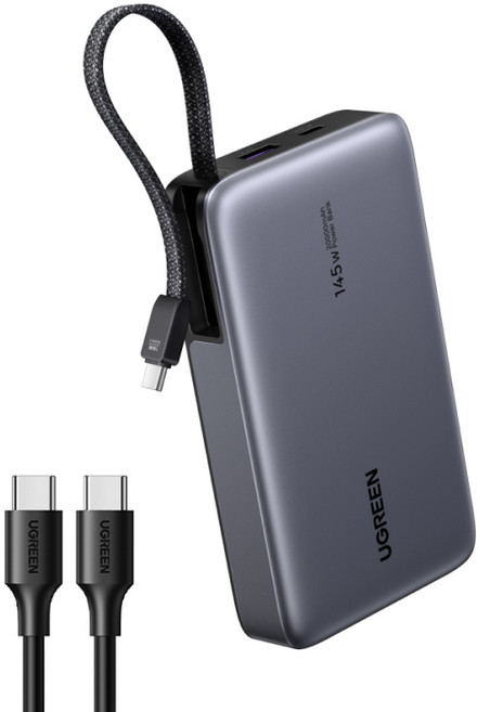 UGREEN 유그린 20000mAh 145W 보조배터리 C타입 케이블 일체형 노트북용 보조배터리 72Wh 초고속 충전 CCC인증 출장 필수템 맥북 프로/아이패드/아이폰/삼성 S25, Grey, PB551