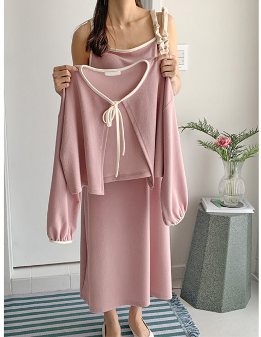 마이쏭 여성 빅사이즈 볼레로 플레어원피스 솔브가디건나시롱원피스세트