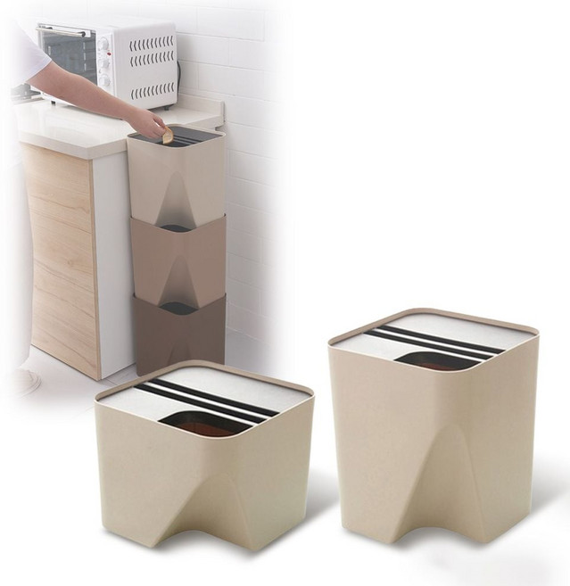 다용도 화장실 주방 사무실 분리수거 휴지 쓰레기통 bre+18055ib, 베이지15L