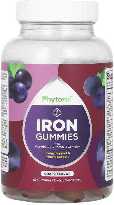 단백질 비타민 철분 마그내슘 칼슘 Phytoral 비타민C 및 비타민B 복합체 함유 철분 구미젤리 포도 구미젤리 60개 고루고루섭취해주세요, Phytoral비타민C및비타민B복합체함유철분구미젤리포도, 1개 - 쿠팡