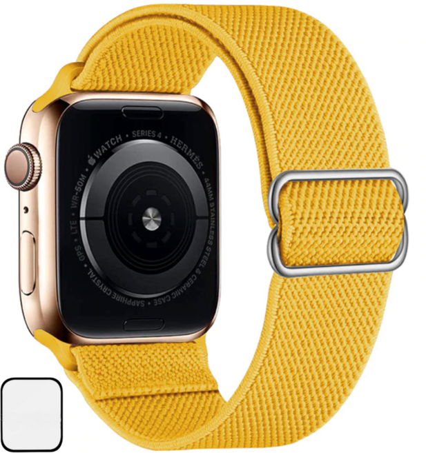 NUBASE 애플워치 호환 고탄력 링크 솔로루프 스포츠루프 버클 스트랩, 머스타드