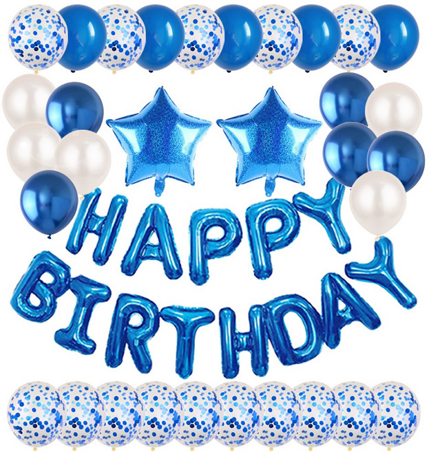 홀로그램 스타 생일축하 은박풍선 파티커튼 세트 [에브리띵스마일] 1214, 1세트, 블루 풍선