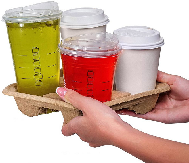 4컵 캐리어 트레이 50팩 뜨거운 일회용 홀더 노메쉬 노스필 생분해성 음료 차가운 또는
