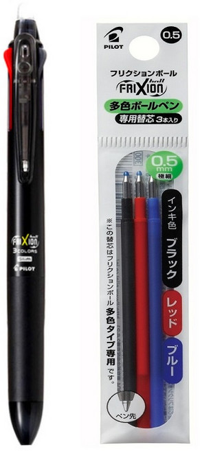 프릭션 볼 다색펜 리필심 0.5 mm 3p, 0.5 리필 혼합 3p + 3색 블랙 1개, 1세트