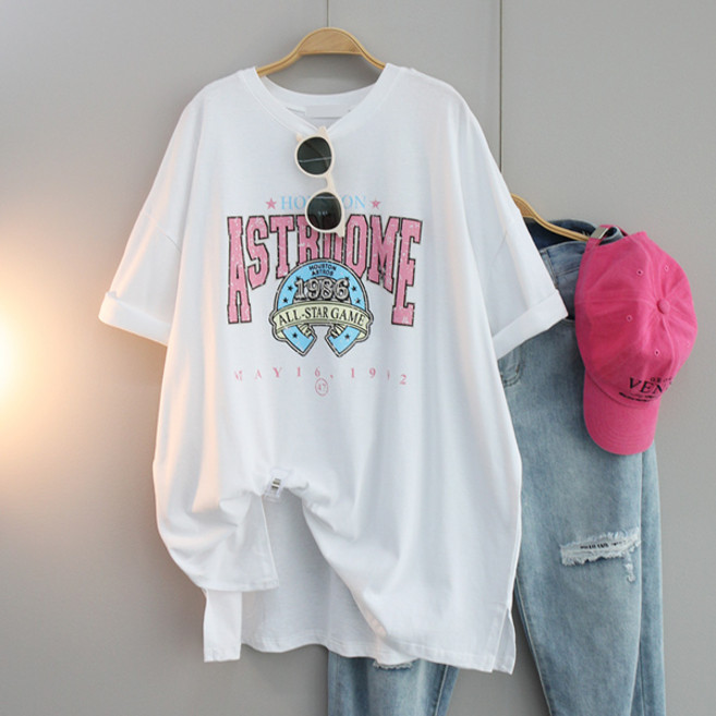 달콩 올스타오버핏반팔티셔츠 여성용 빅사이즈 롱티 라운드 데일리룩 루즈핏 체형커버 임부복 박스티