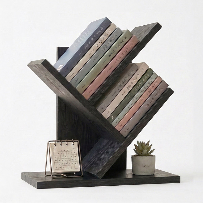 미니책장 나무모양 책장 다용도 책장 책상책꽃이 북선반 Y형, 3단, 블랙