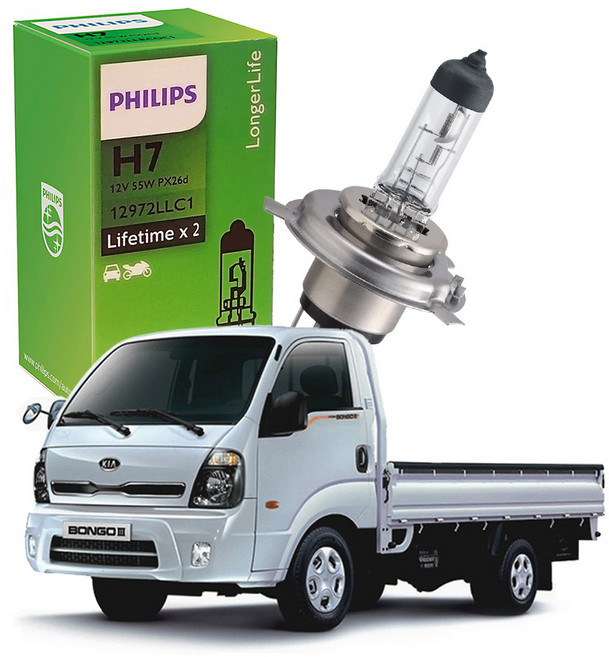 봉고3 트럭 (2019 이후) 필립스 longerLife 할로겐 전조등 3100K H7 LifetimeX2 순정대비 2배 하향등